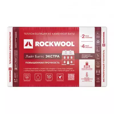 Утеплитель Rockwool Лайт Баттс Экстра 1000*600*100мм 2.40м2 0.240м3 минвата (базальт)